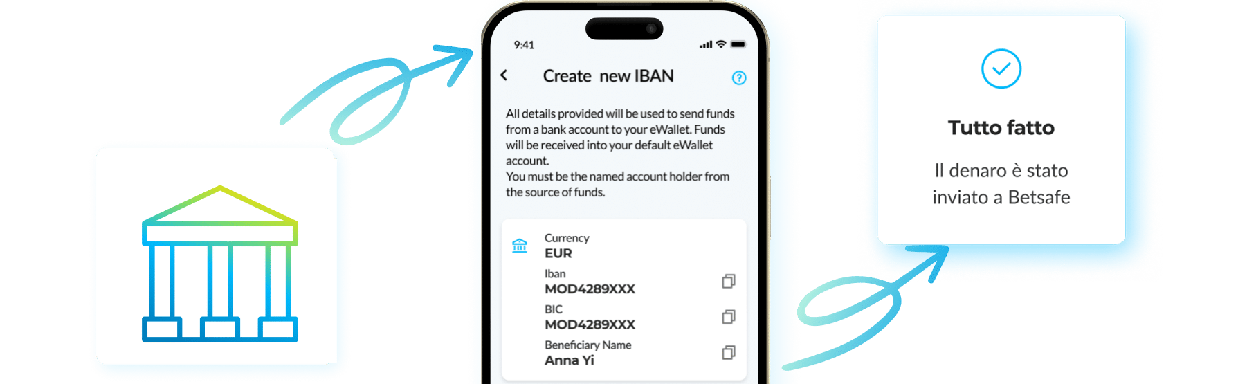 Iban bank transfer ewallet mobile screen